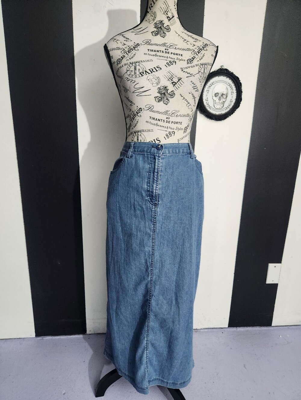 Classic Light Blue Denim Maxi Skirt - Picture 2 of 7